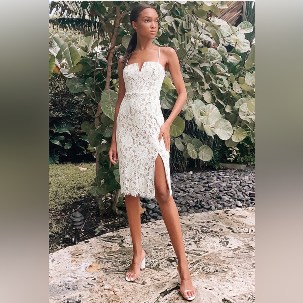 Lulus Allure White Crochet Lace Bodycon Midi Dress